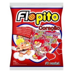 Pirulito Flopito Coracao 50un Florestal Morango