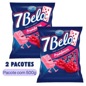 Kit 2 Pacotes Bala 7 Belo de 500g Framboesa Mastigáveis e Macias Arcor para Festa Lembrancinha