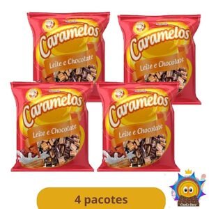 Caramelo Leite e ou Leite com Chocolate Kit de Balas Mastigável Macia Simonetto Pacote 500g