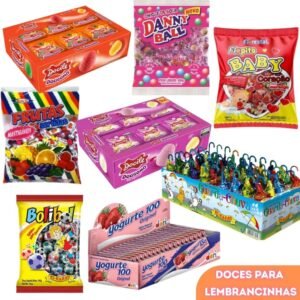 Kit Doces Guloseimas Lembrancinhas Sacolinha Surpresa Aniversário Festa Infantil 24 a 50 Balas