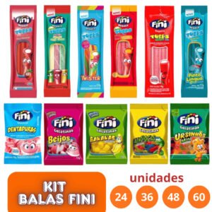 Kit Balas Fini 24 36 48 60 Pacotes Sabores Variados Balas de Gelatinas Tubes Cítricas Azedinhas 15g