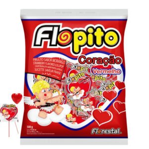 Pirulito Coração Vermelho Morango Florestal 500g Flopito - Sabor Delicioso e Cor Vibrante Festa